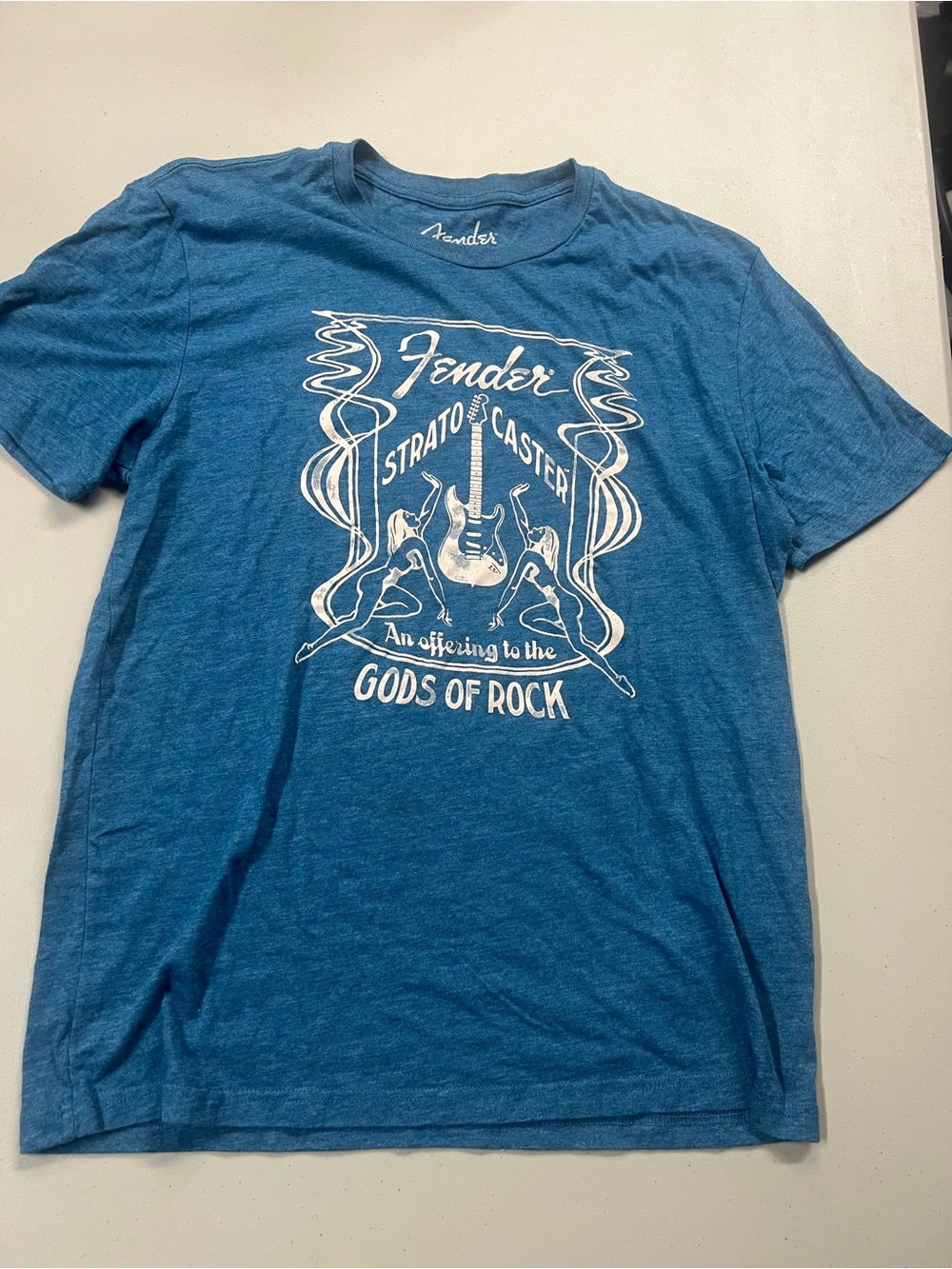 Fender Stratocaster Gods Of Rock Graphic T Shirt Men’s Large Blue Guitar Tee
